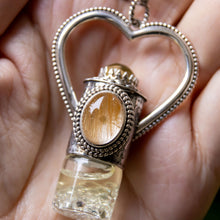 Load image into Gallery viewer, Fountain Sunset Rollerball Necklace Series - Amber & Yellow Rutilated Quartz on Black Leaf Pattern