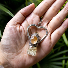 Load image into Gallery viewer, Fountain Sunset Rollerball Necklace Series - Amber & Yellow Rutilated Quartz on Black Leaf Pattern