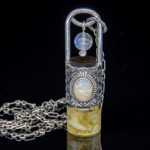 Spring Mini Rollerball Necklace Series - Moonstone and Opal on Flower of Life Pattern